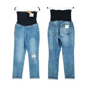 Seraphine Post Maternity Jeans 8 Light Blue Asher Boyfriend Distressed Comfy NEW